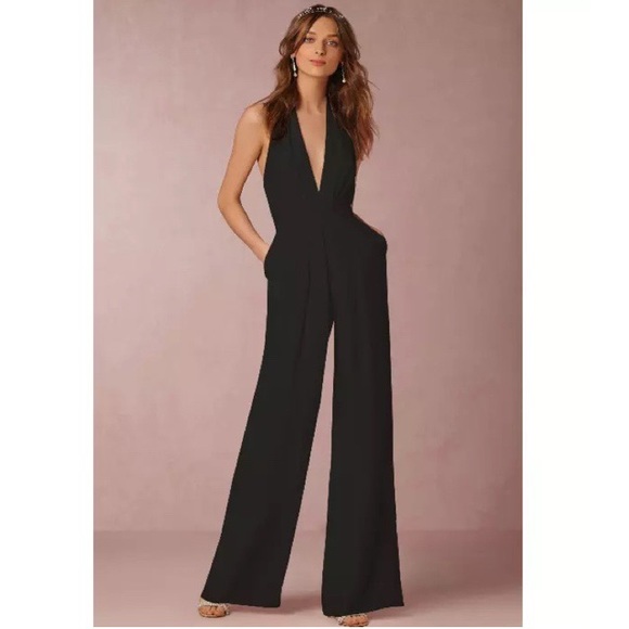 Unbranded - Boutique Item Other - Gorgeous Deep V-Neck Black Halter Pantsuit Jumper